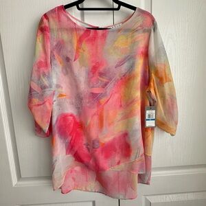 Chaus Pink Watercolor Tunic with Asymmetrical Design NWT SZ XL